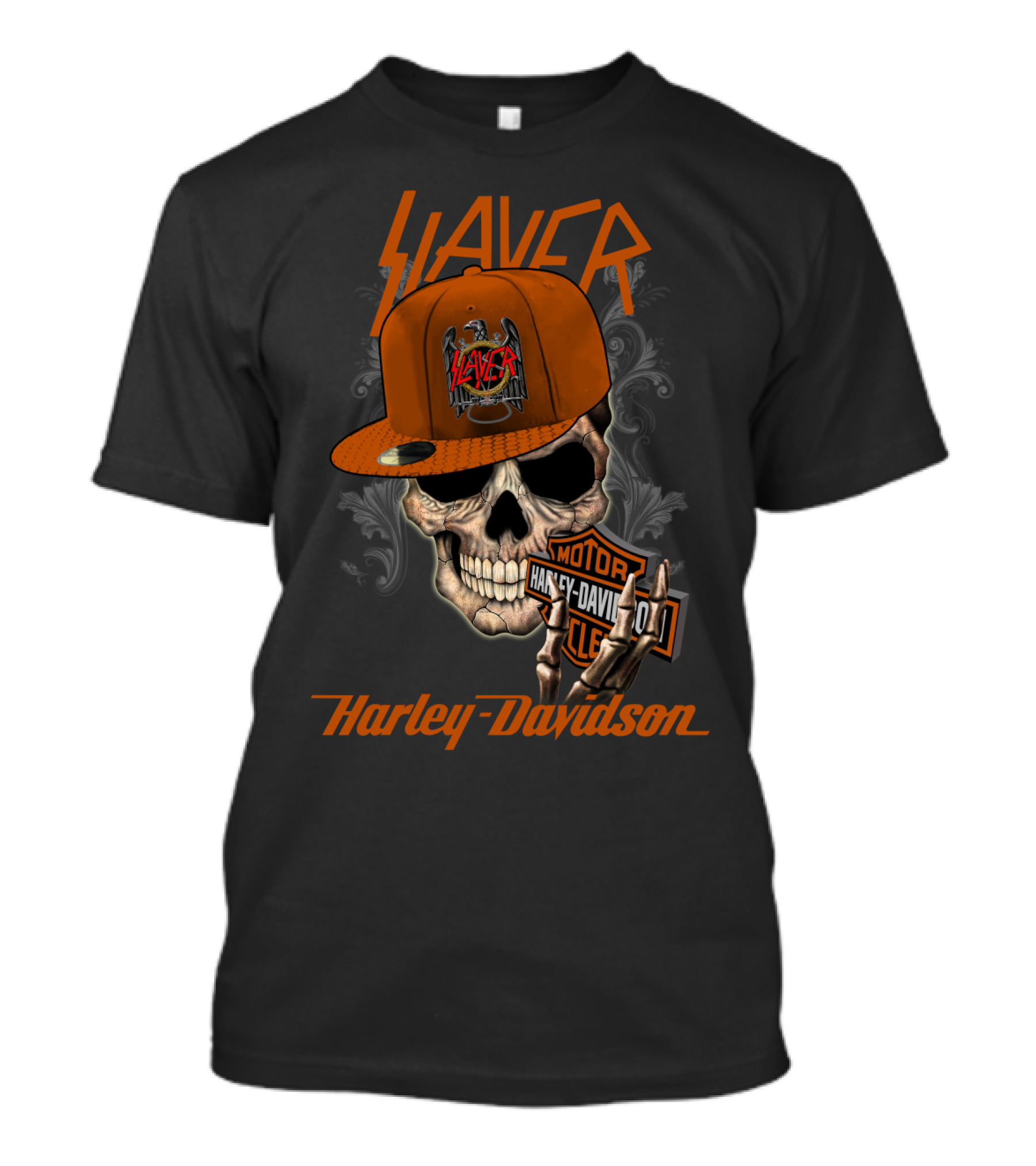 Slayer Harley Davidson Skull With Hat Moto Art T-Shirt