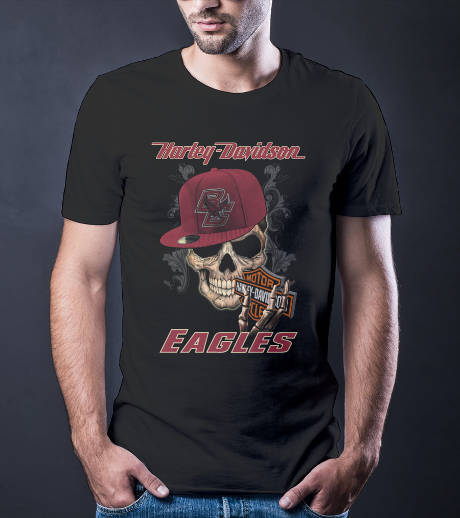 Harley Davidson Bc Eagles Skull With Cap T-Shirt
