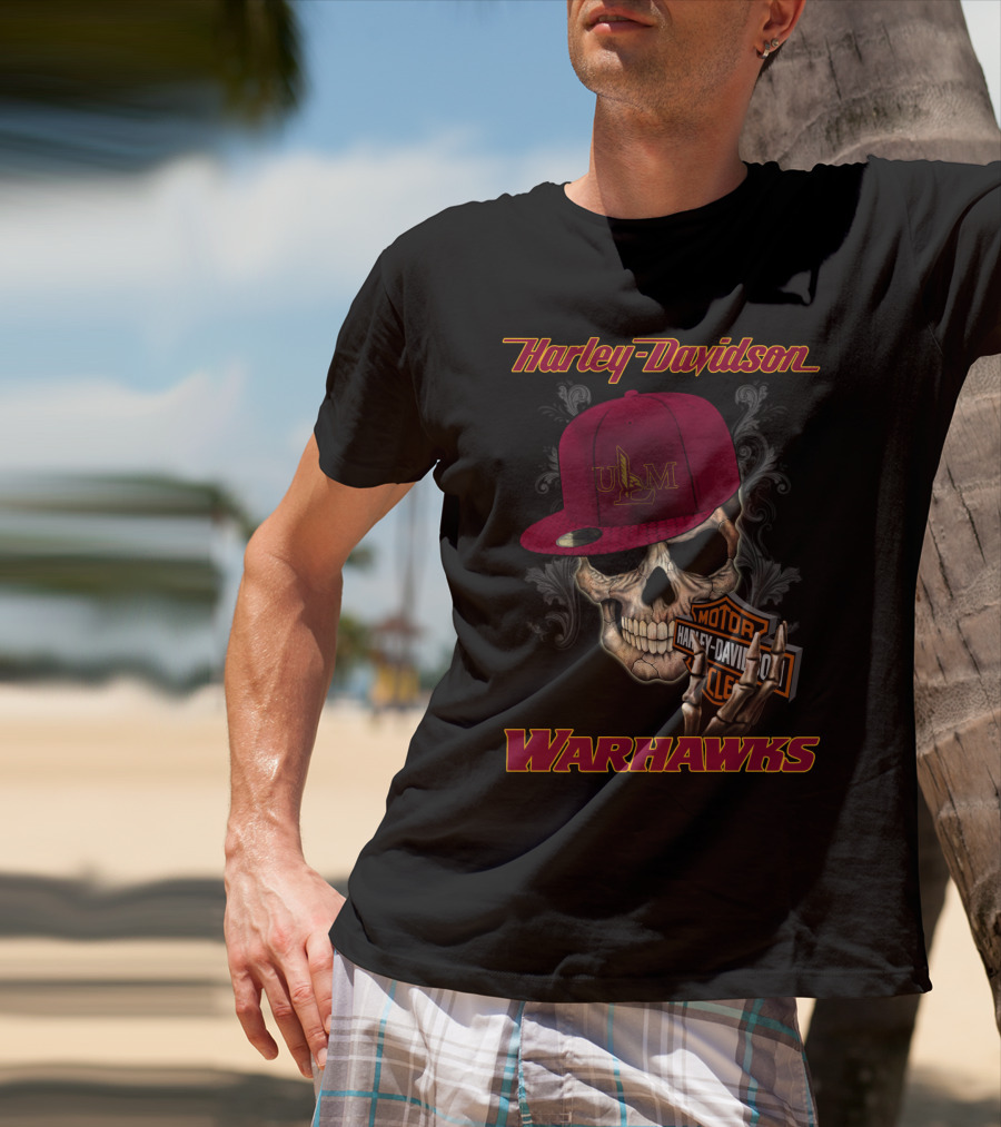 Harley Davidson Ulm Warhawks Skull With Motorcycle T-Shirt