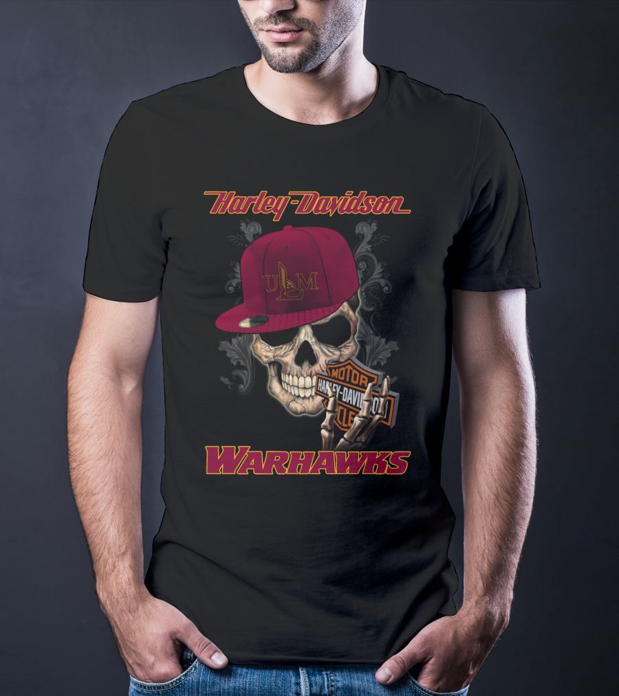 Harley Davidson Ulm Warhawks Skull With Motorcycle T-Shirt