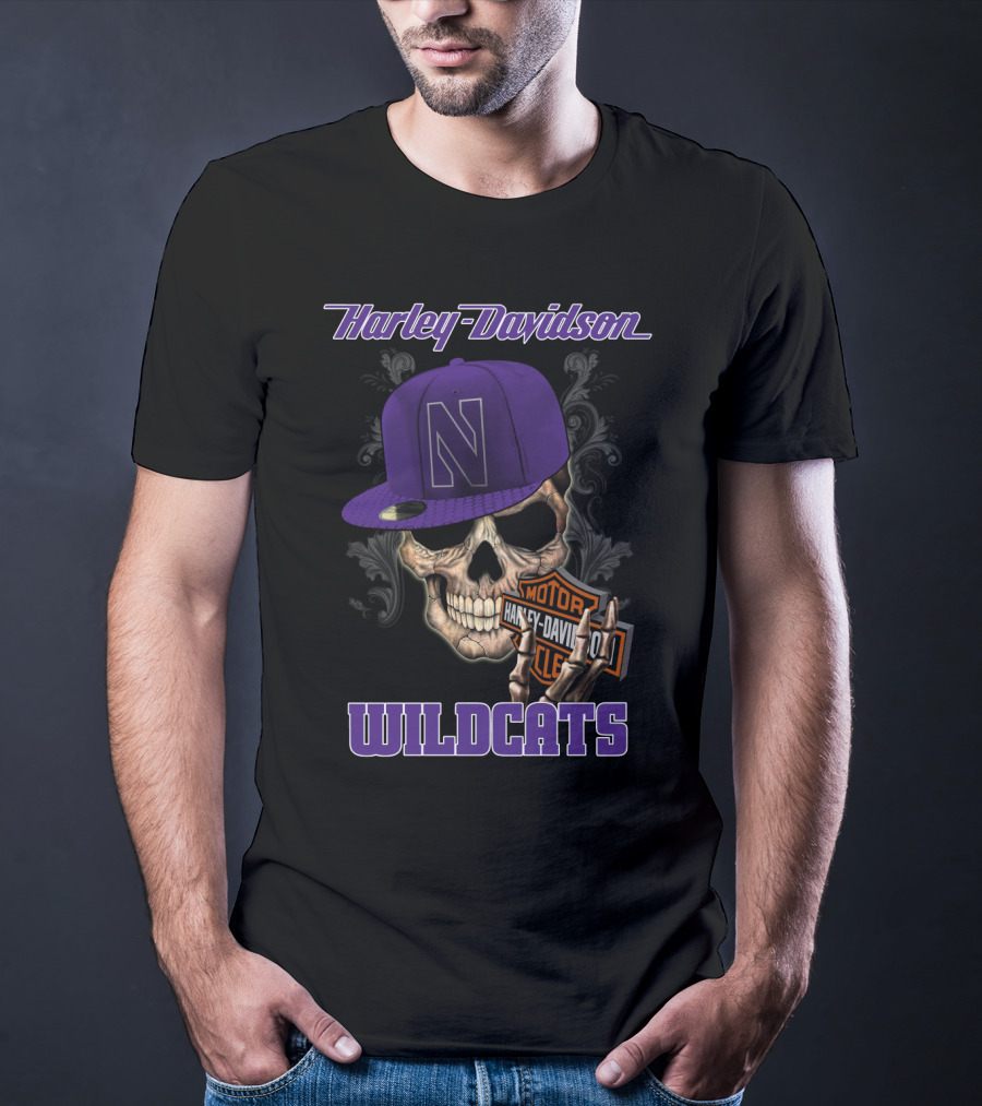 Harley Davidson Northwestern Wildcats Skull Cap T-Shirt