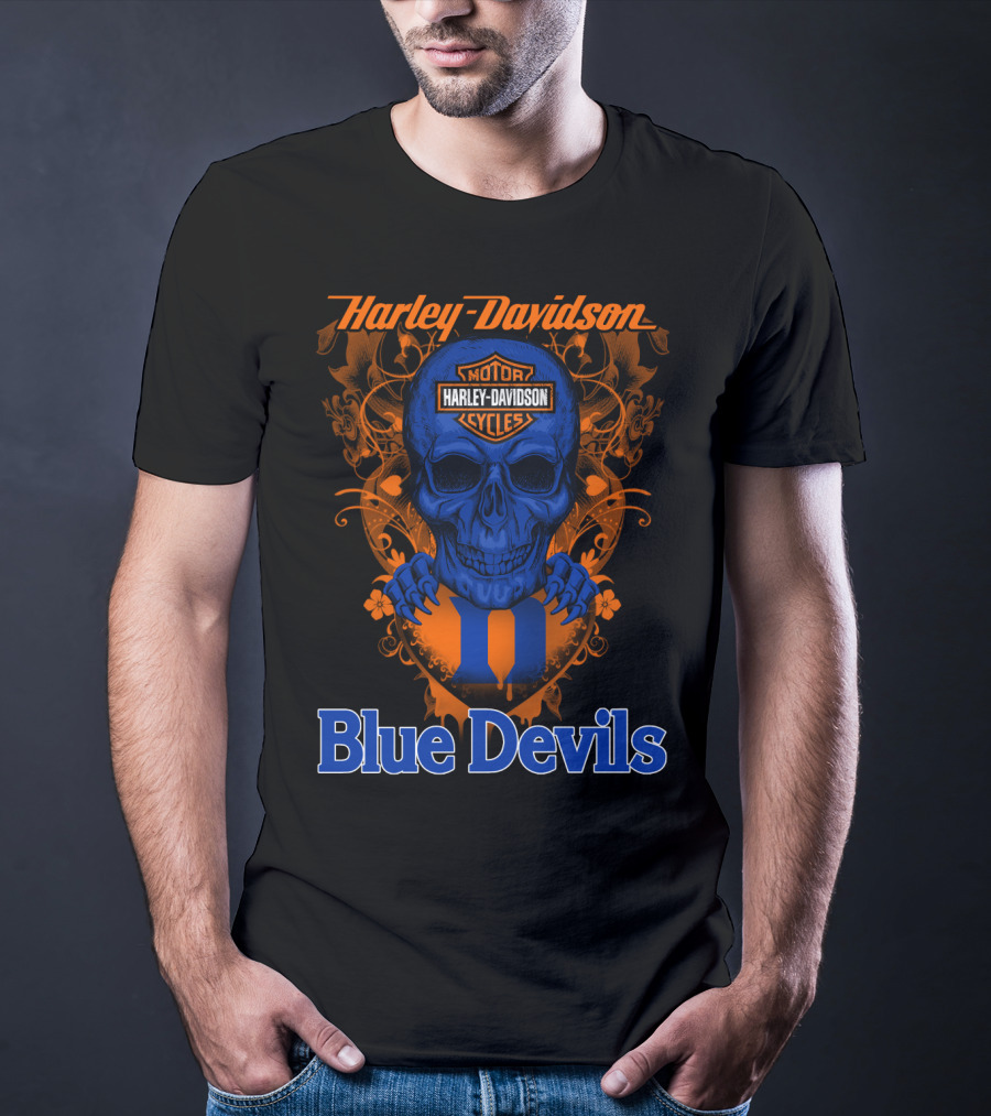 Harley Davidson Motorcycles Skull Blue Devils T-Shirt