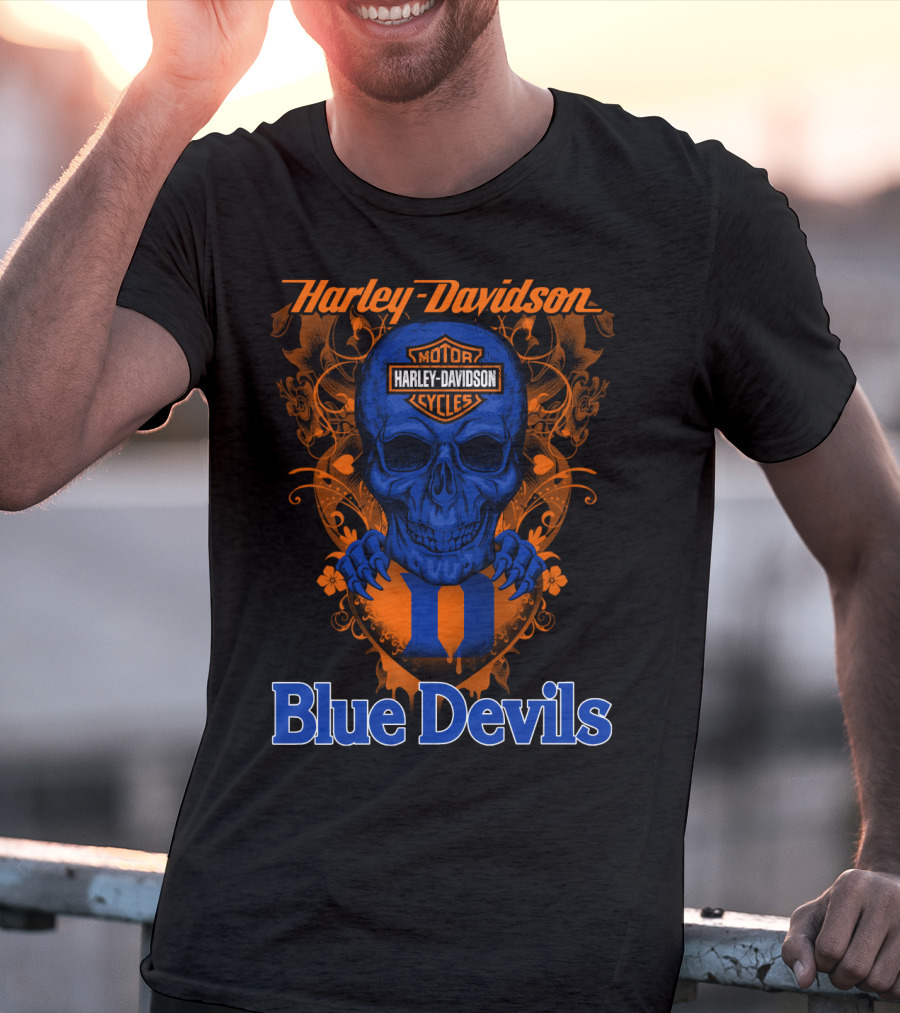 Harley Davidson Motorcycles Skull Blue Devils T-Shirt