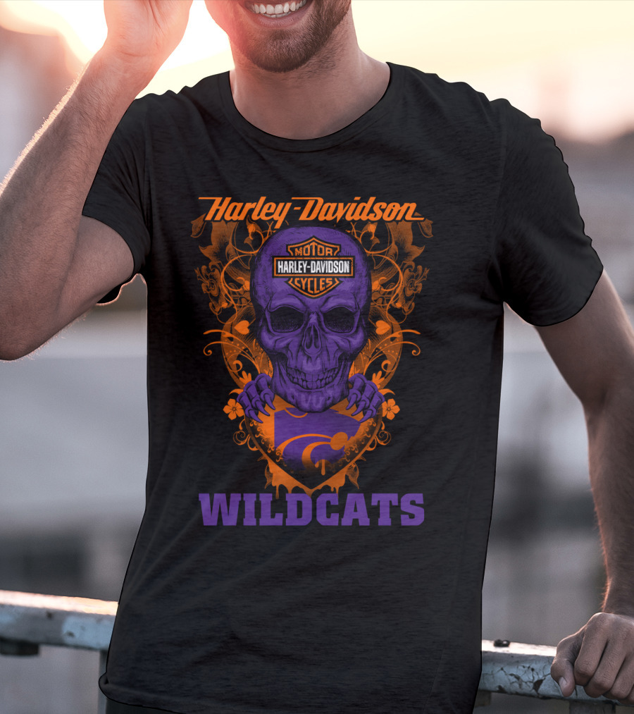Harley Davidson Motor Cycles Kansas State Wildcats Skull T-Shirt