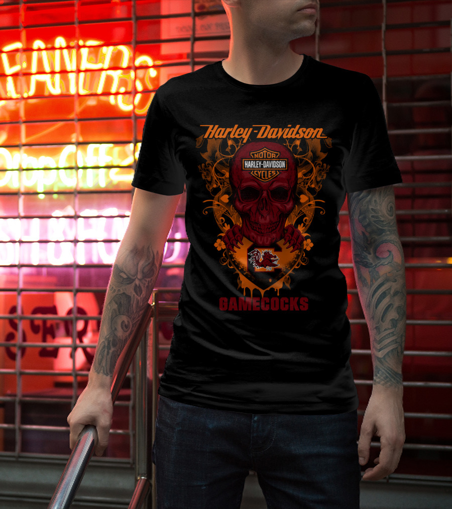 Harley Davidson Motorcycles South Carolina Gamecocks Skull T-Shirt