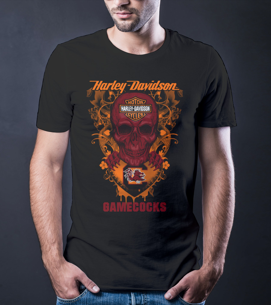 Harley Davidson Motorcycles South Carolina Gamecocks Skull T-Shirt