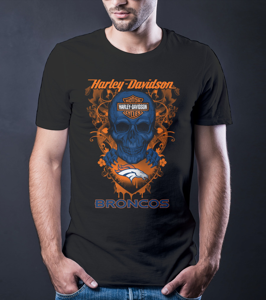 Harley Davidson Skull Denver Broncos Motor Cycles T-Shirt