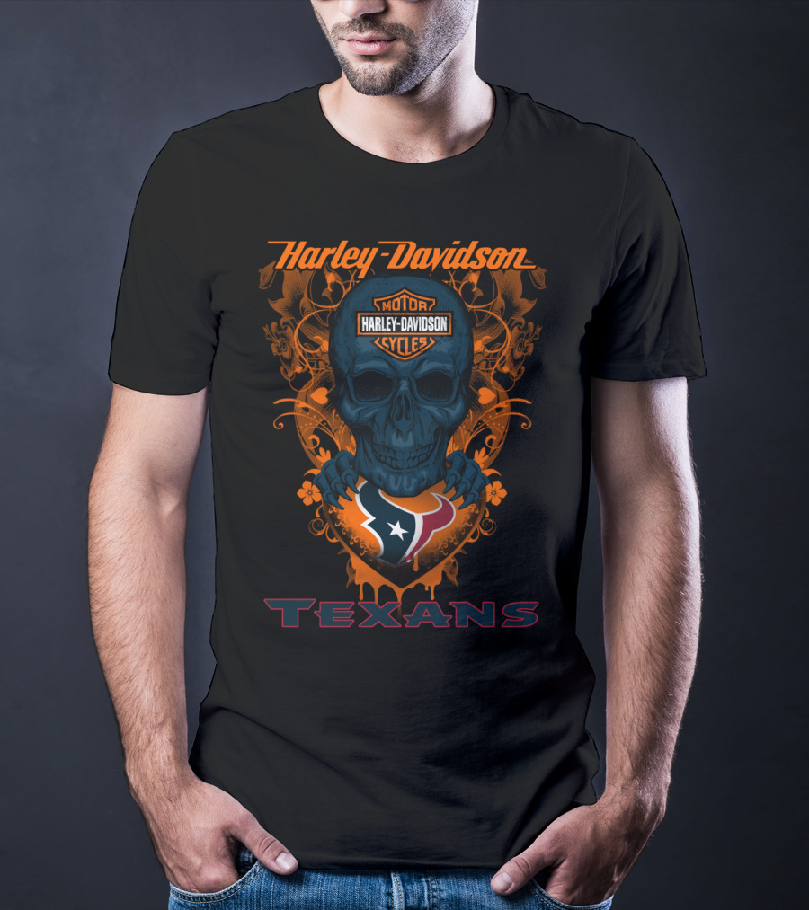 Harley Davidson Motor Cycles Houston Texans Skull T-Shirt