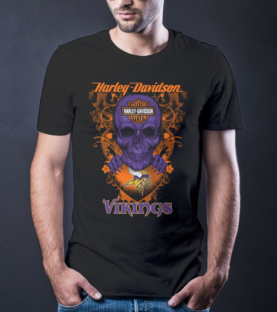 Harley Davidson Purple Skull Motor Minnesota Vikings T-Shirt