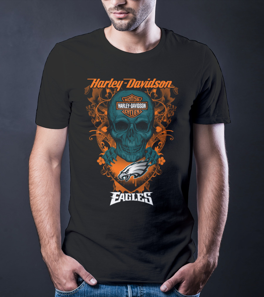 Harley Davidson Motorcycles Skull Philadelphia Eagles T-Shirt