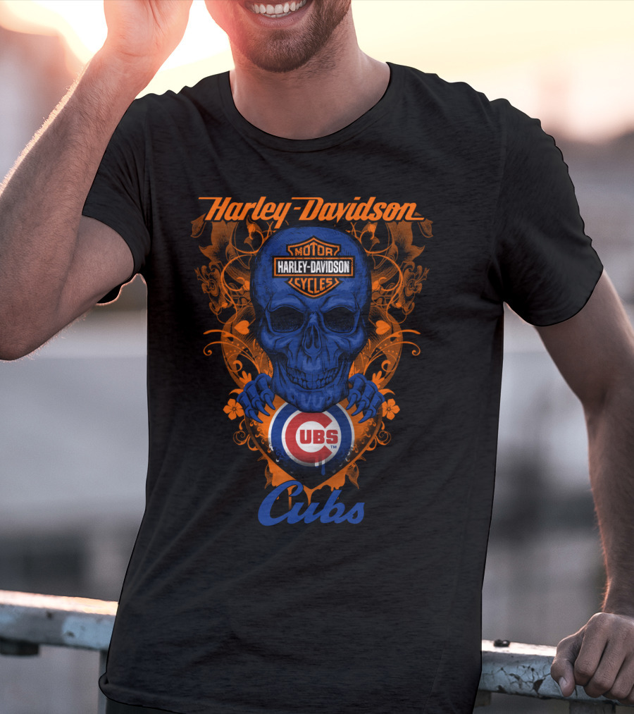 Harley Davidson Motor Cycles Skull Cubs Mlb Chicago T-Shirt