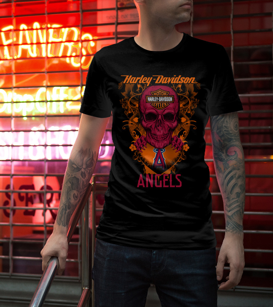 Harley Davidson Angels Motor Cycles Los Angeles Mlb T-Shirt