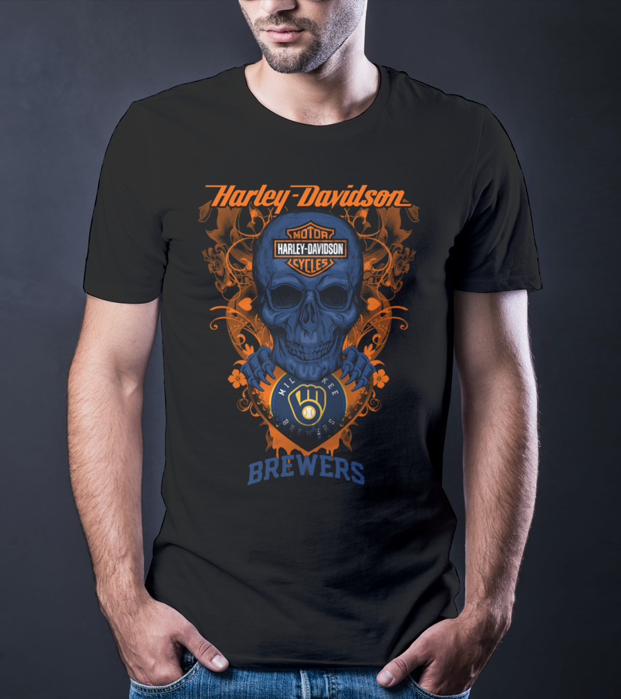 Harley Davidson Motorcycles Milwaukee Brewers Skull T-Shirt