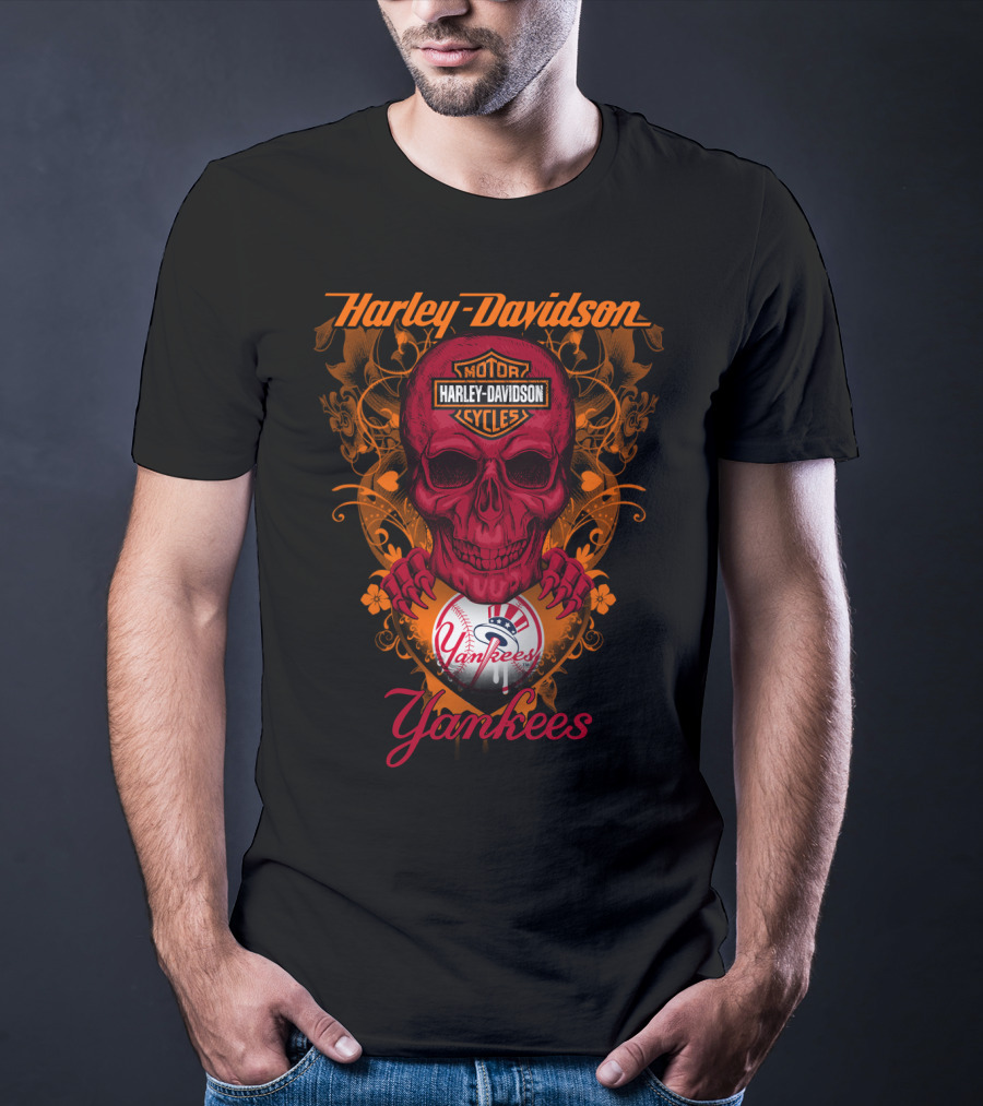 Harley Davidson Motor Cycles Skull Yankees T-Shirt