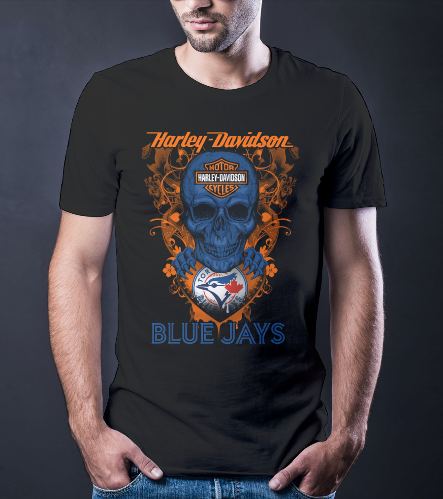 Harley Davidson Skull Toronto Blue Jays Motor Cycles Blue Jays T-Shirt