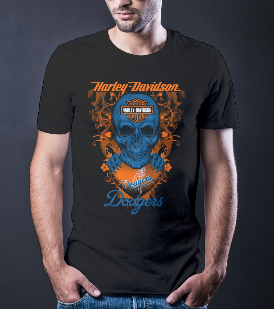 Harley Davidson Motor Cycles Skull Dodgers Los Angeles Dodgers T-Shirt