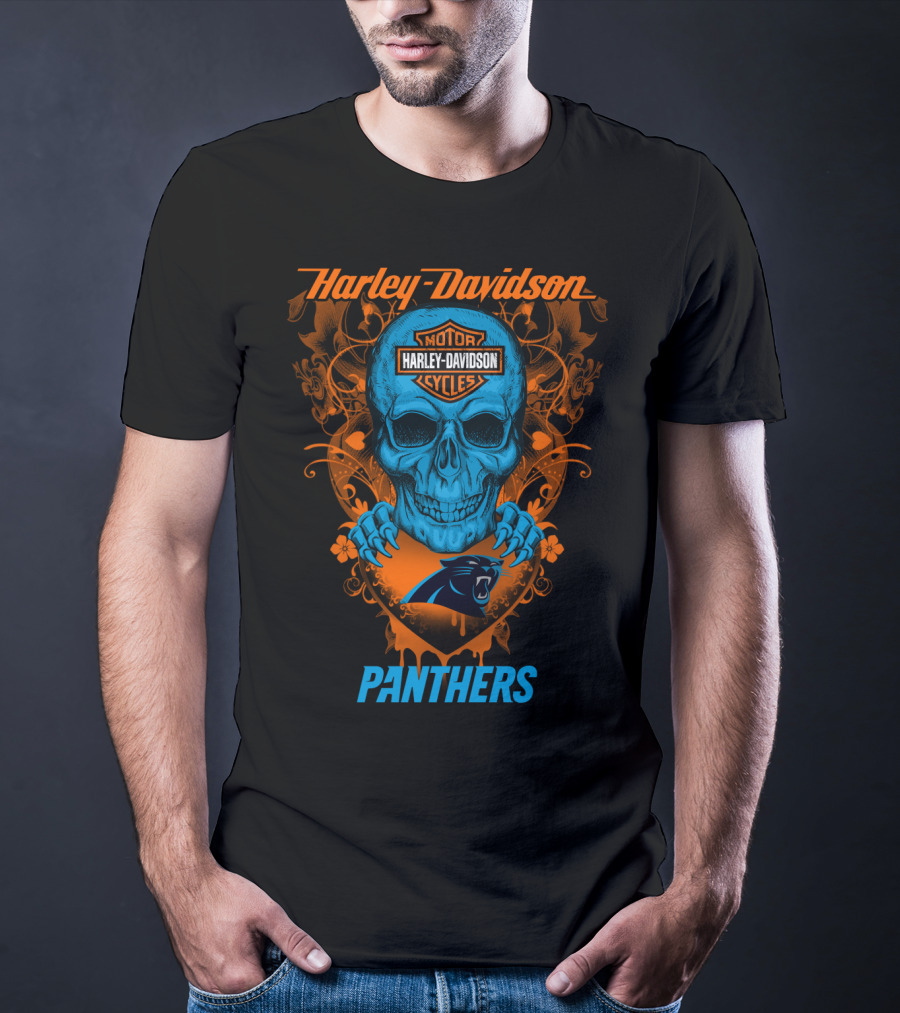 Harley Davidson Motorcycles Skull Carolina Panthers T-Shirt