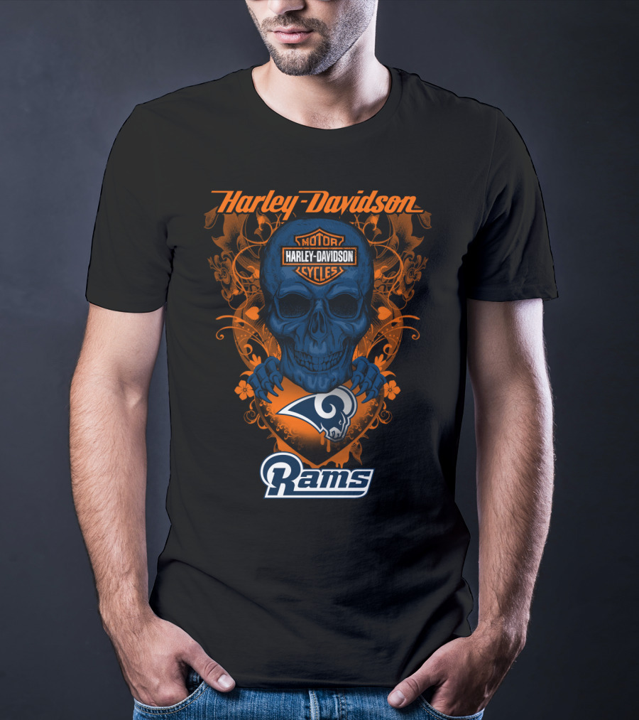 Harley Davidson Motorcycles Skull Los Angeles Rams T-Shirt