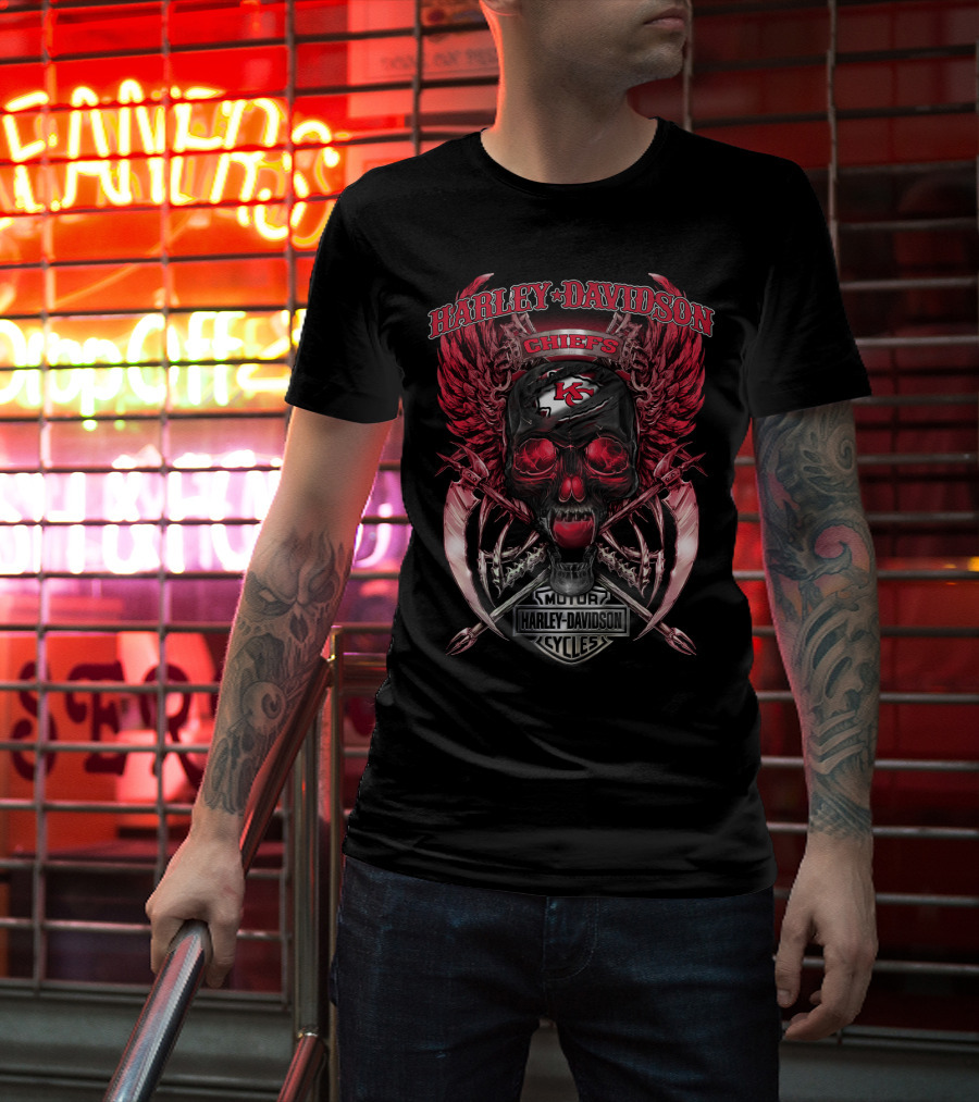 Harley Davidson Kansas City Chiefs Skull Motorcycle Cycles T-Shirt