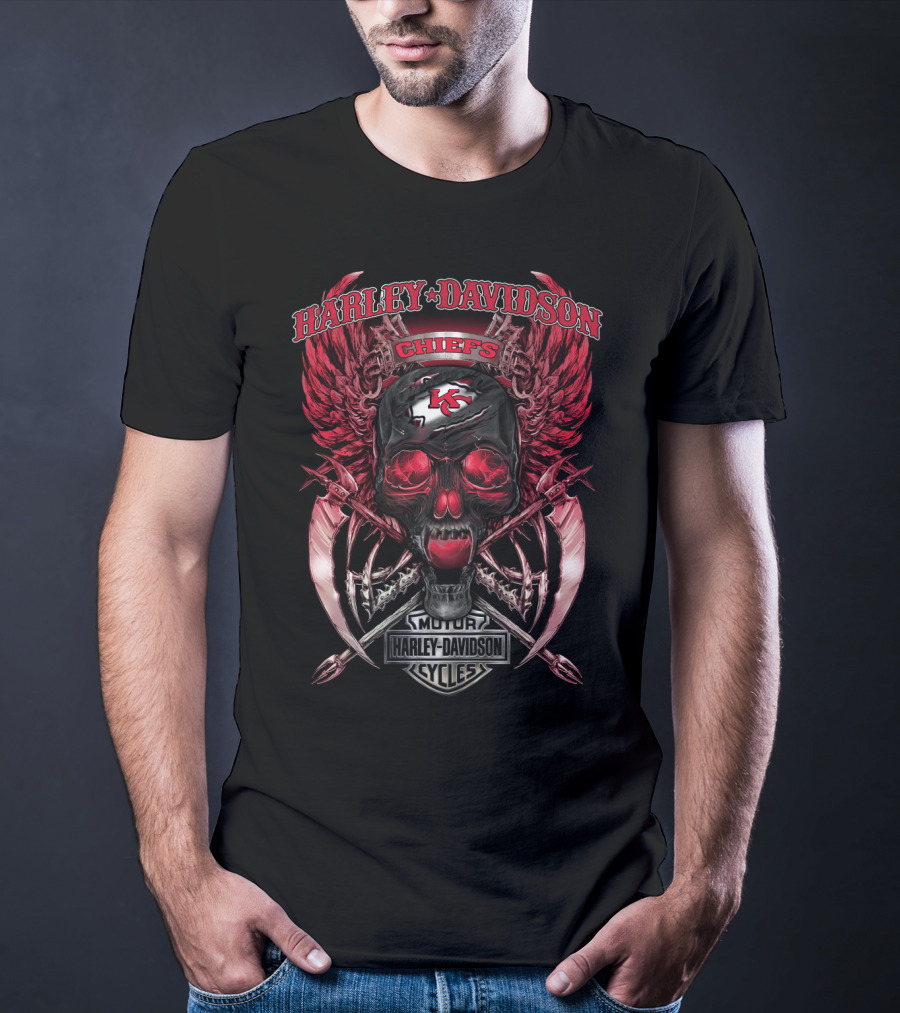 Harley Davidson Kansas City Chiefs Skull Motorcycle Cycles T-Shirt