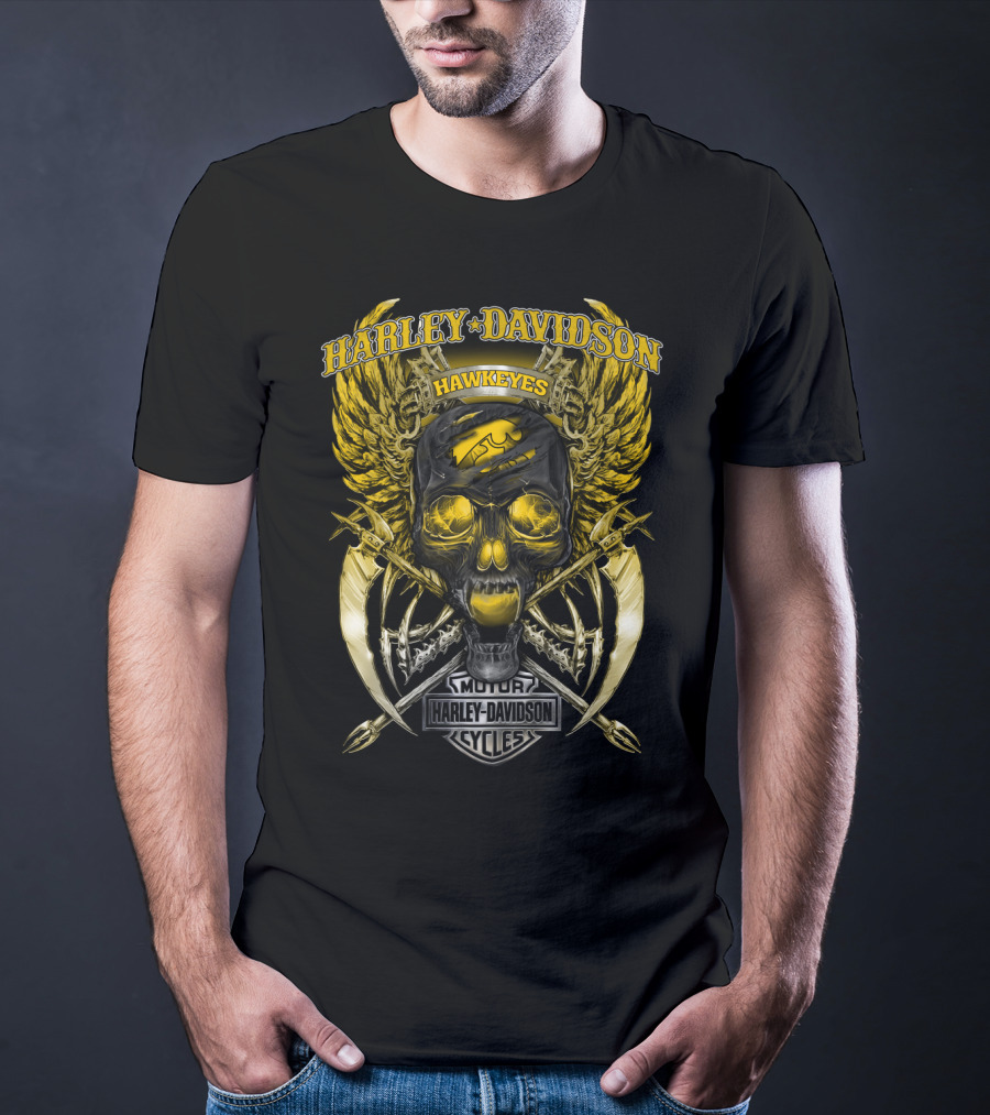 Harley Davidson Hawkeyes Motor Cycles Skull T-Shirt