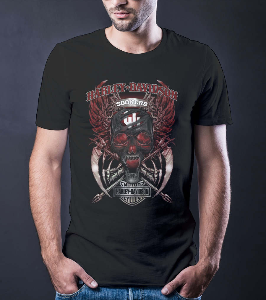 Harley Davidson Sooners Motor Cycles Skull Wings T-Shirt
