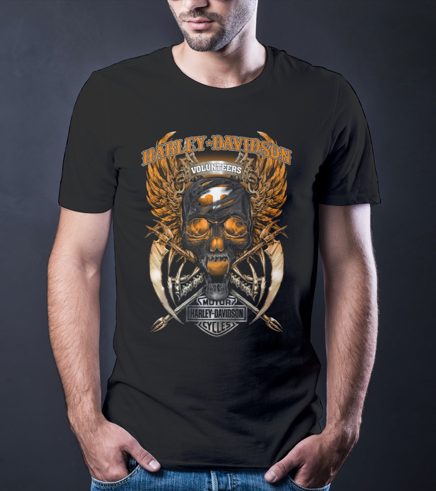 Harley Davidson Volunteers Tennessee Motor Cycles Skull Wings T-Shirt