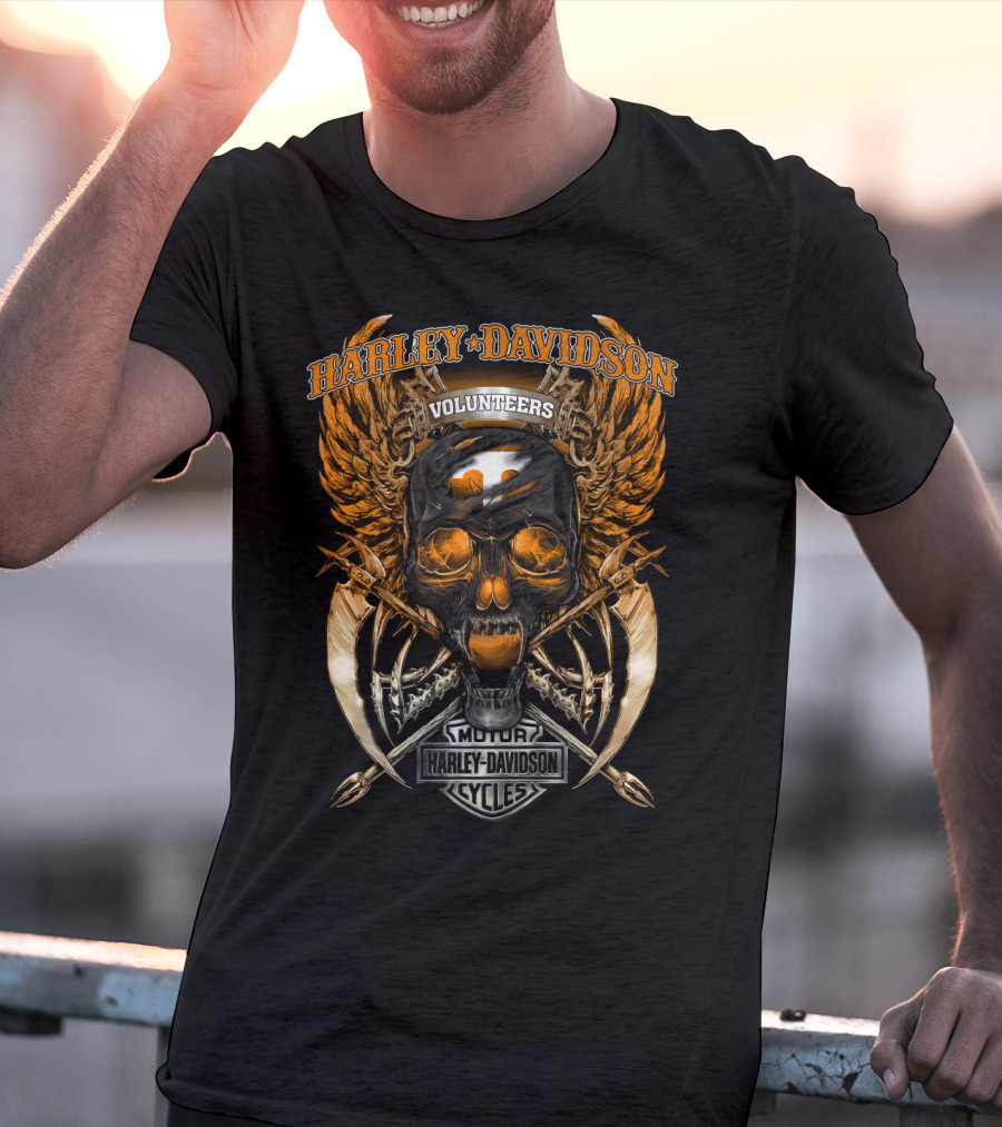 Harley Davidson Volunteers Tennessee Motor Cycles Skull Wings T-Shirt