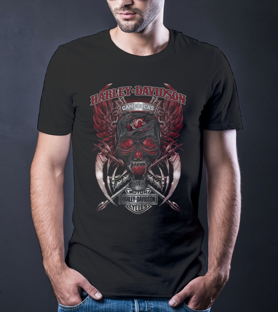 Harley Davidson Gamecocks Motor Cycles Skull South Carolina T-Shirt