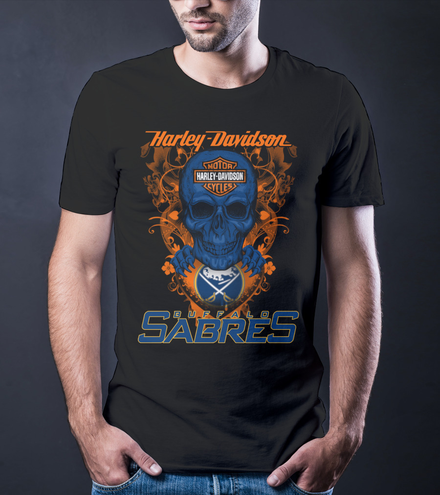 Harley Davidson Buffalo Sabres Nhl Motor Cycles Skull T-Shirt