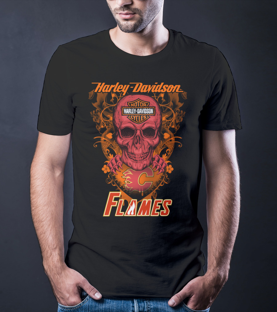 Harley Davidson Calgary Flames Nhl Skull Flames T-Shirt