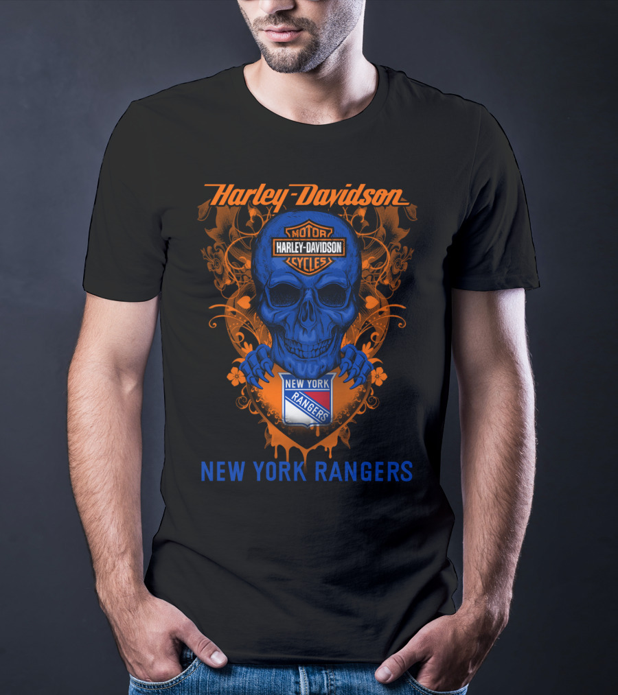 Harley Davidson New York Rangers Skull Motocycles T-Shirt