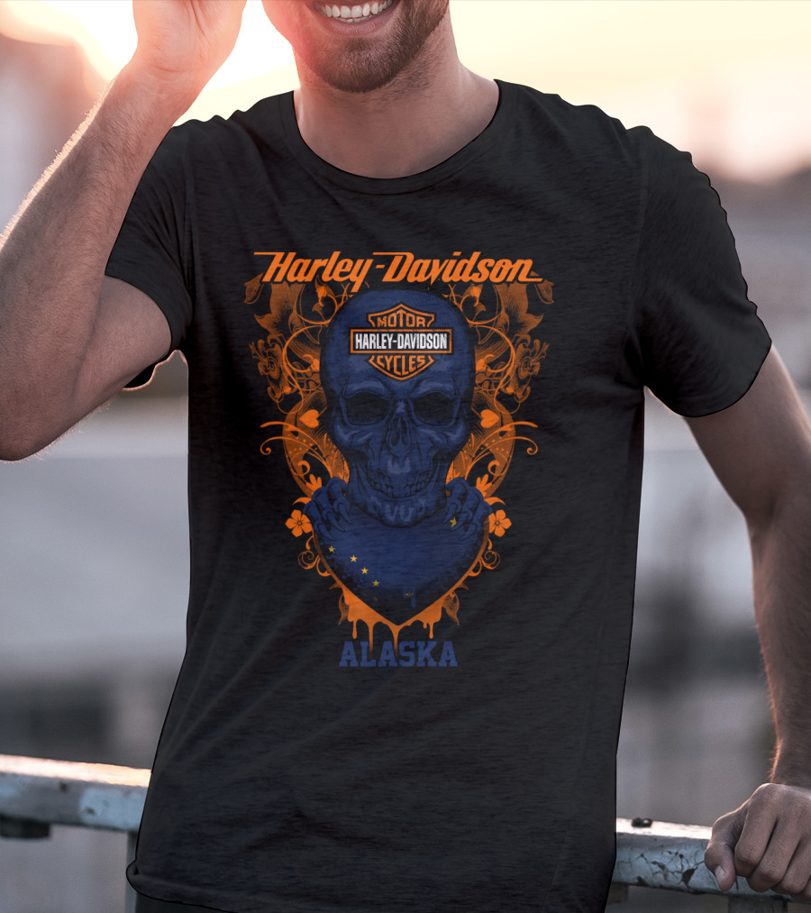 Harley Davidson Motor Cycles Skull Alaska T-Shirt
