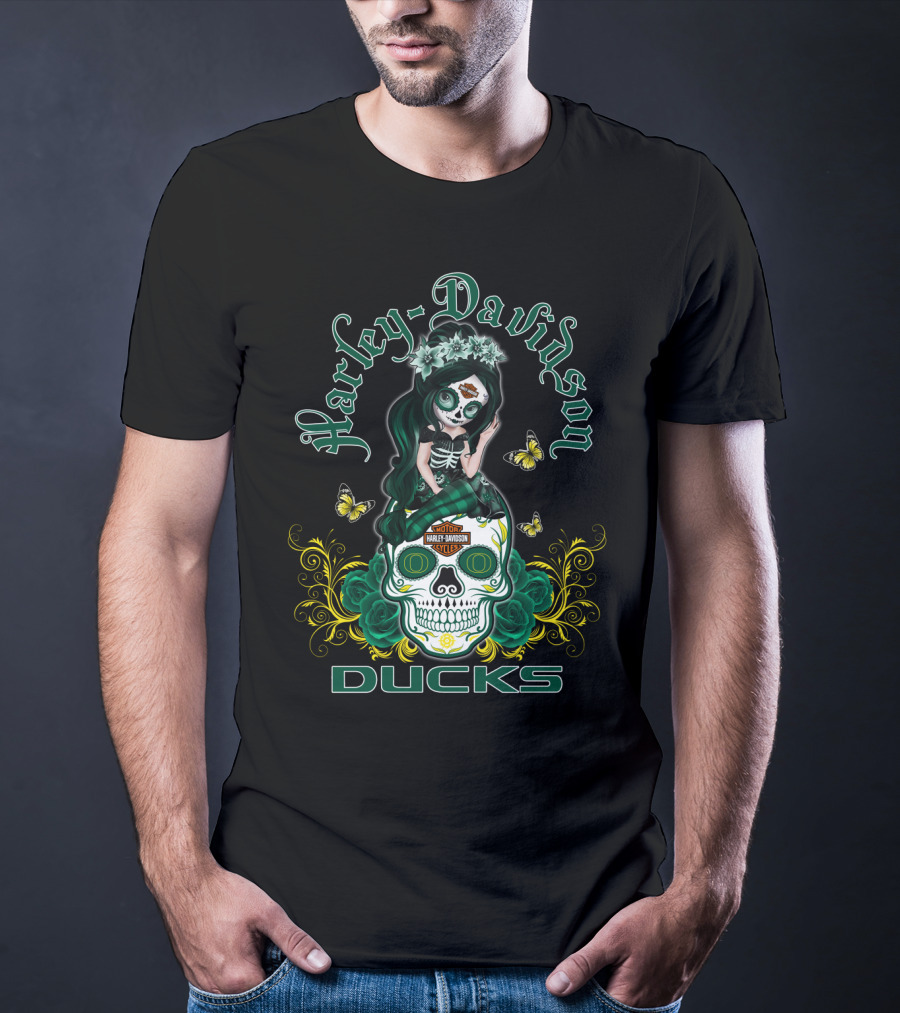 Harley Davidson Oregon Ducks Day Of The Dead Girl T-Shirt