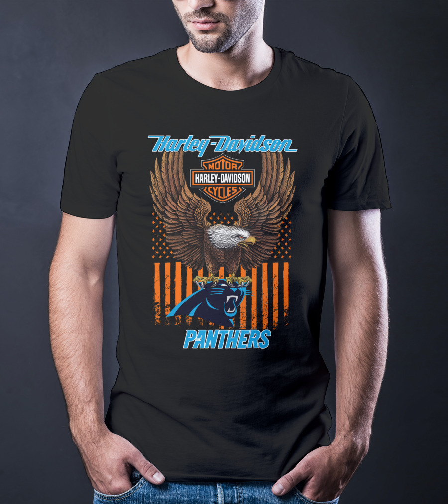 Harley Davidson Motor Cycles Eagle Carolina Panthers T-Shirt