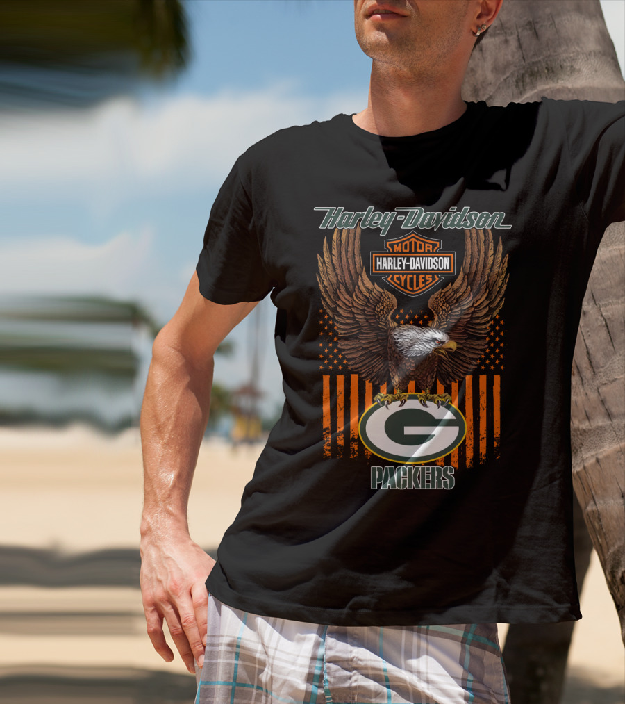 Harley Davidson Motor Cycles Eagle Green Bay Packers T-Shirt