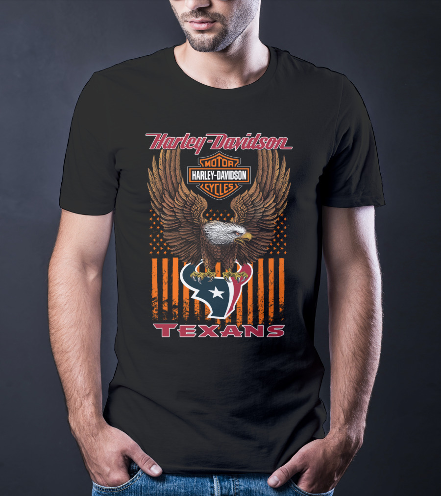 Harley Davidson Houston Texans Nfl Eagle And Stripes T-Shirt