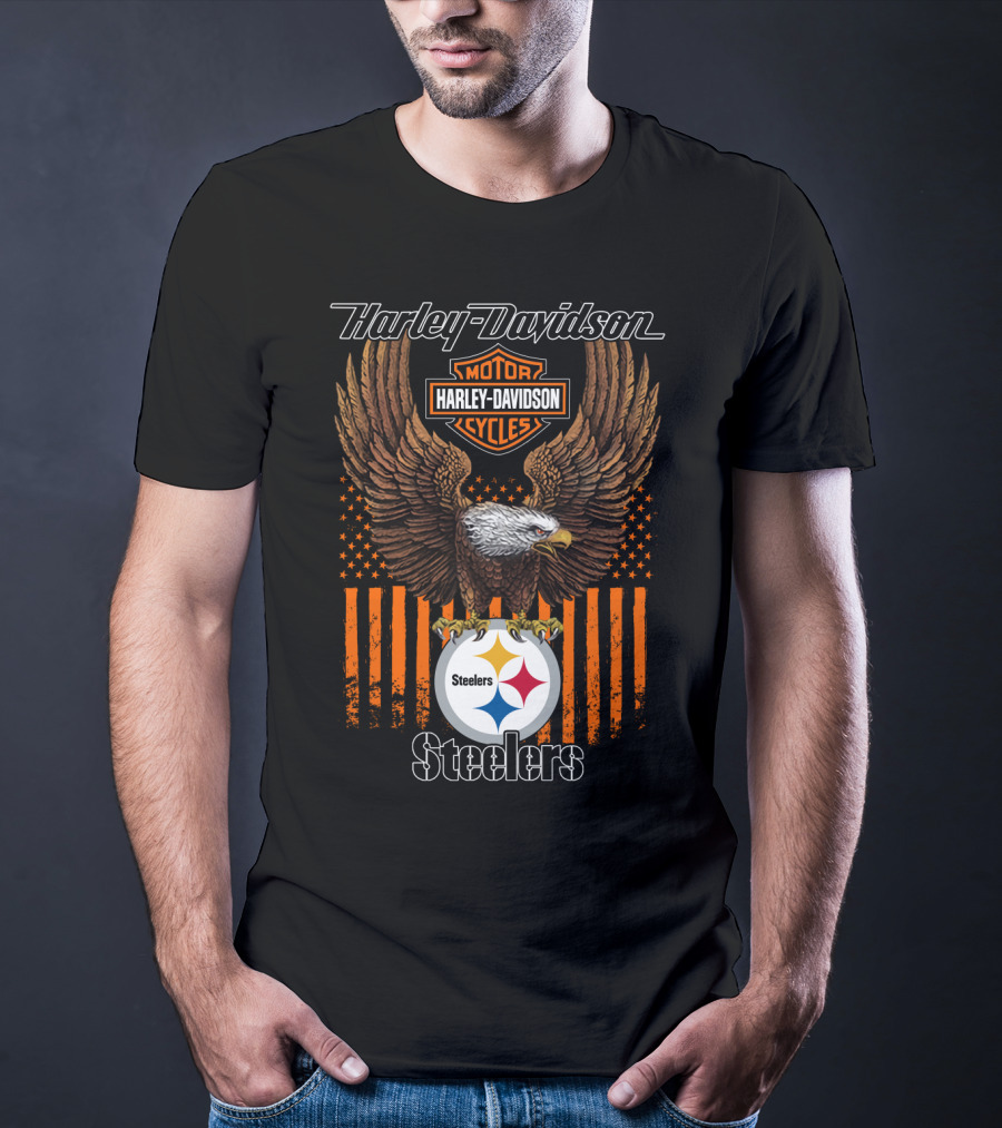 Harley Davidson Motor Cycles Eagle Steelers Nfl Pittsburgh T-Shirt