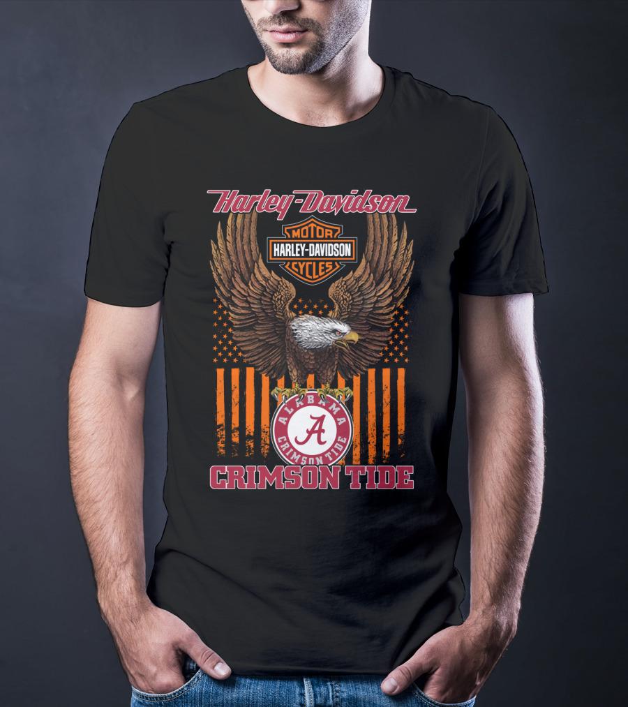 Harley Davidson Alabama Crimson Tide Eagle Usa Flag T-Shirt