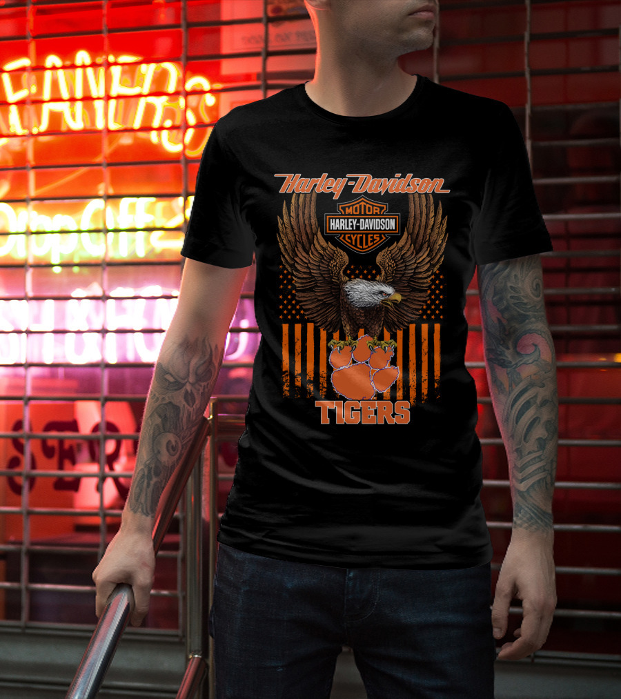 Harley Davidson Motor Cycles Eagle Clemson Tigers T-Shirt