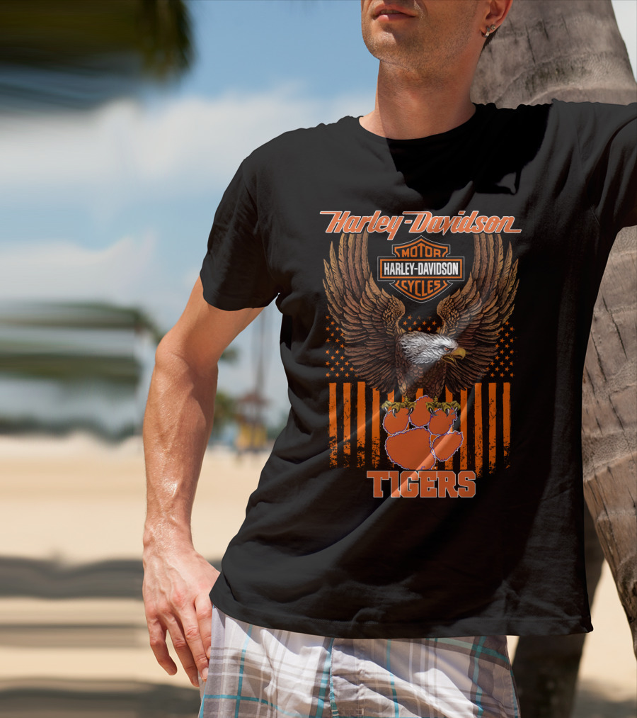 Harley Davidson Motor Cycles Eagle Clemson Tigers T-Shirt