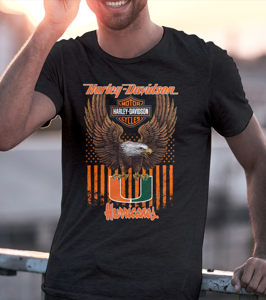 Harley Davidson Miami Hurricanes U Logo With Eagle And Stripes T-Shirt