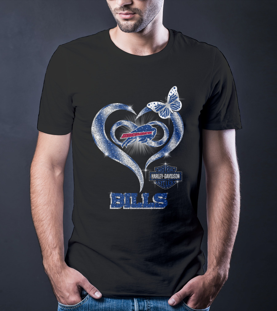Buffalo Bills Harley Davidson Heart Butterfly T-Shirt