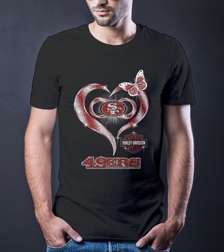 San Francisco 49ers Harley Davidson Heart Butterfly T-Shirt