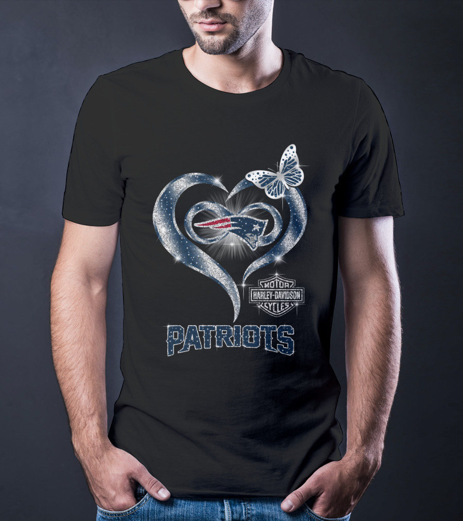 New England Patriots Heart Butterfly Harley Davidson Motor Patriots T-Shirt