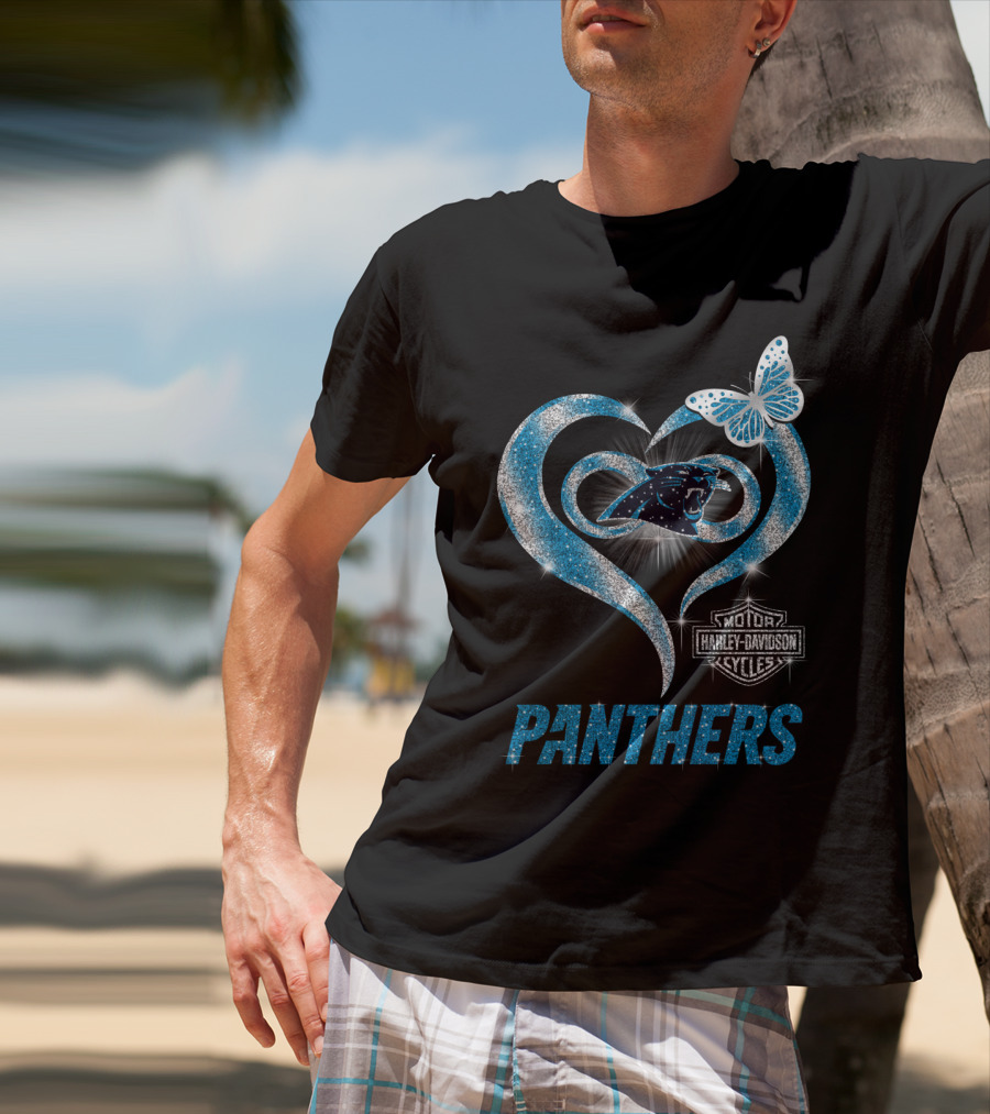 Hlh01 Carolina Panthers Heart Harley Davidson Motorcycles Butterfly T-Shirt