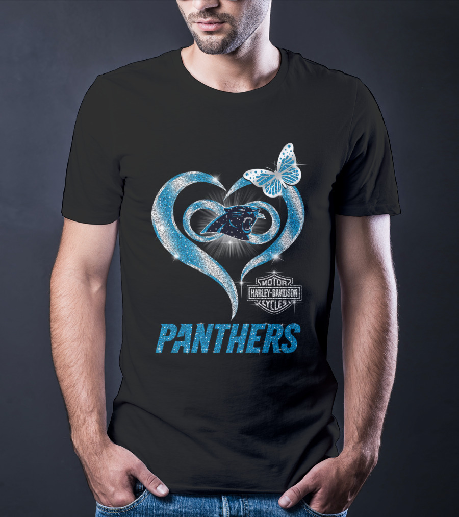 Hlh01 Carolina Panthers Heart Harley Davidson Motorcycles Butterfly T-Shirt