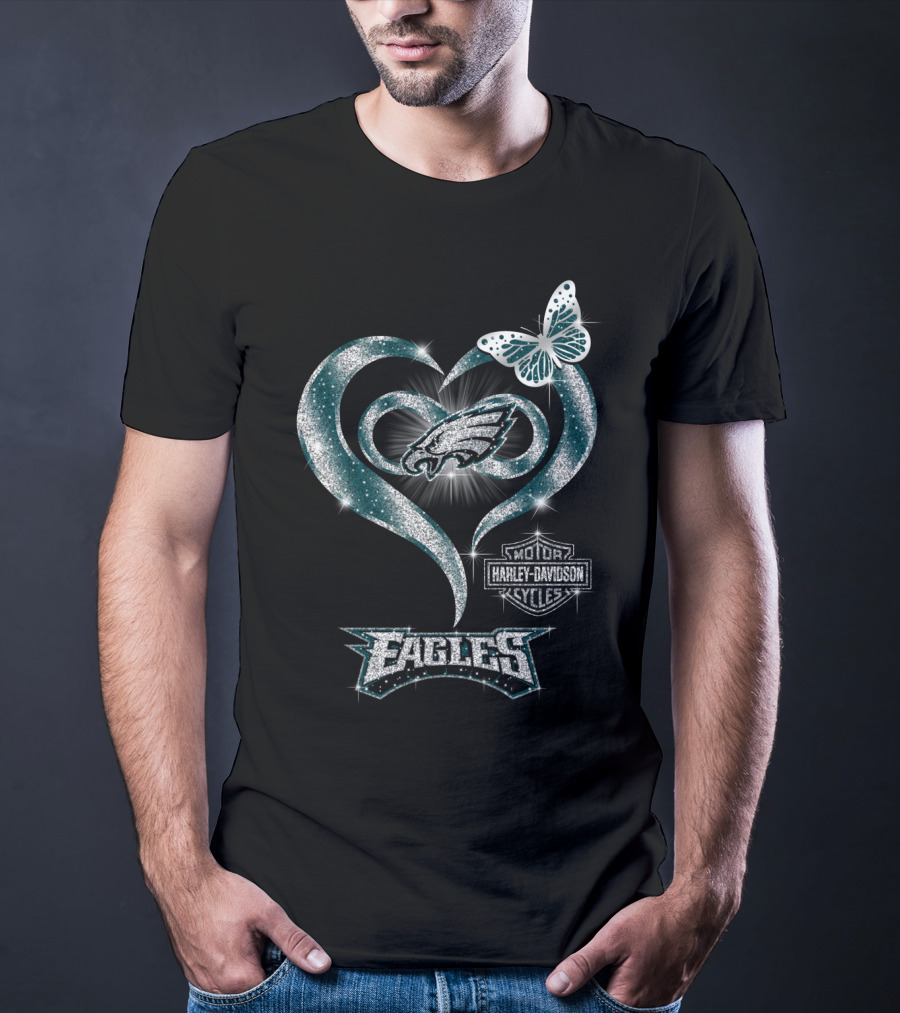 Hlh01 Philadelphia Eagles Harley Davidson Heart Butterfly T-Shirt