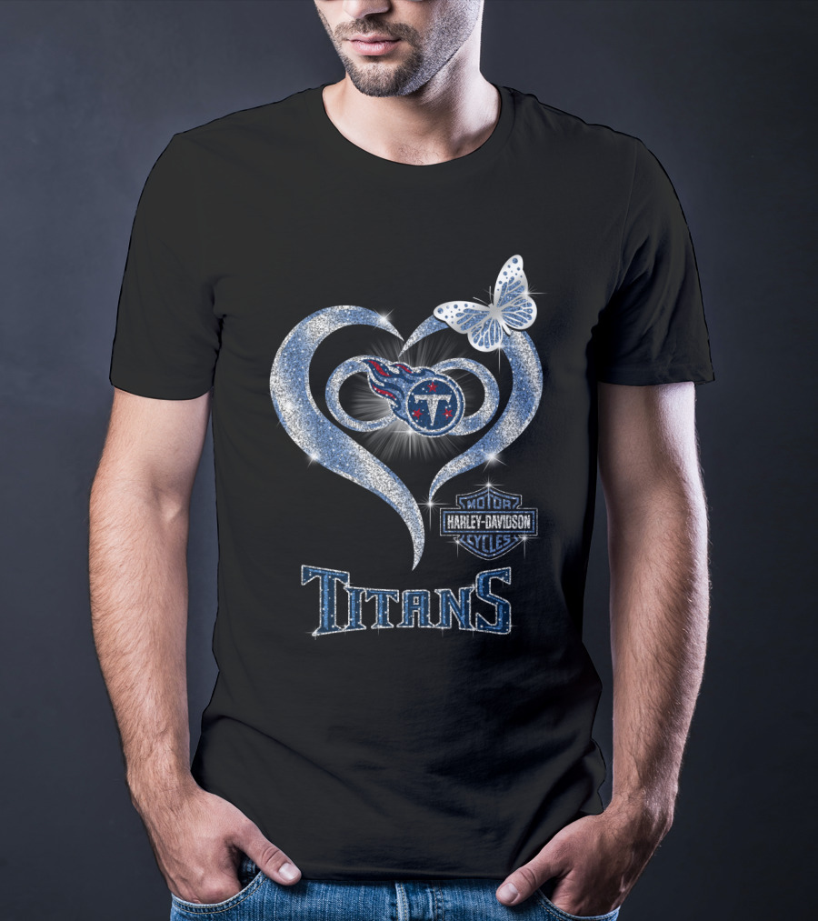Hlh01 Tennessee Titans Heart Butterfly Harley Davidson T-Shirt