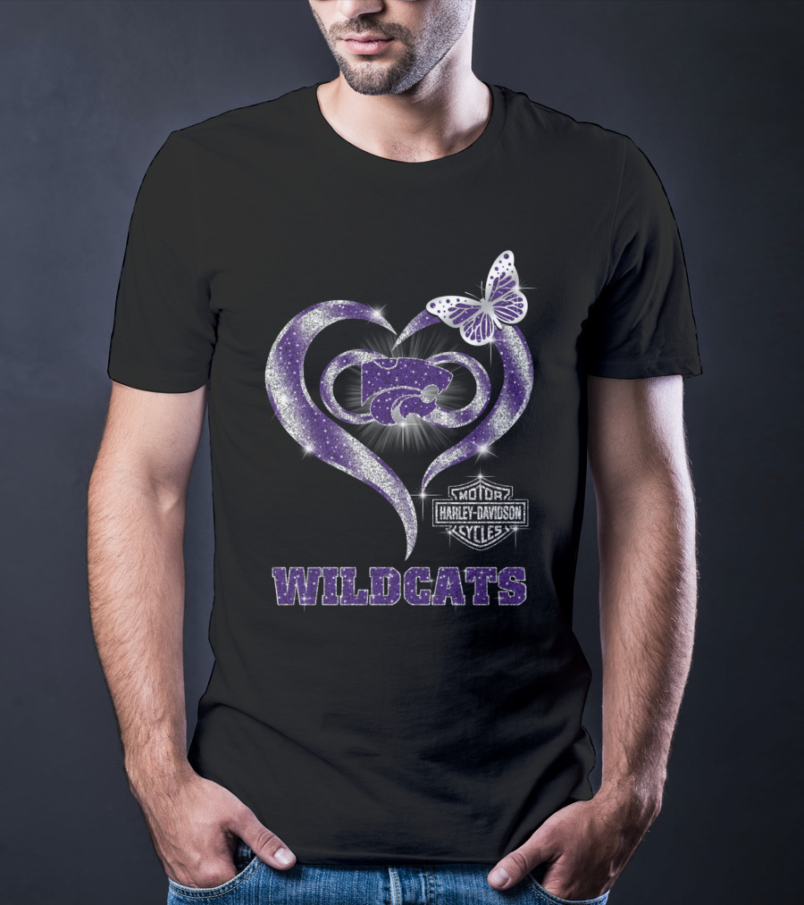 Kansas State Wildcats Heart Butterfly Harley Davidson Motor Cycles T-Shirt